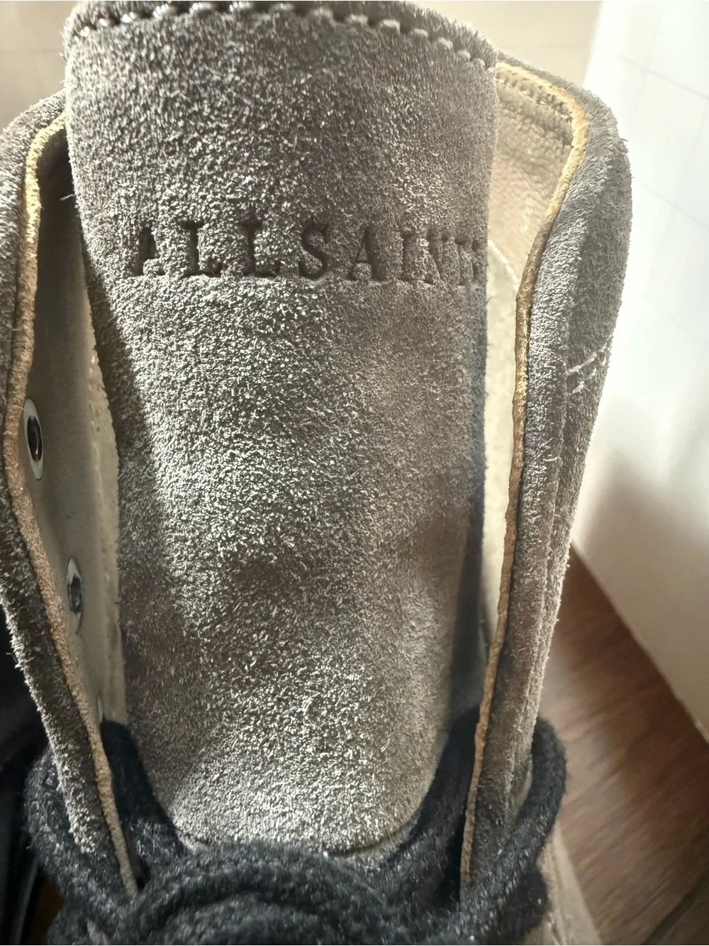 AllSaints Harland Suede Boots Men's Size 13 Grey Cap Toe Lace Up Ankle MO63FB